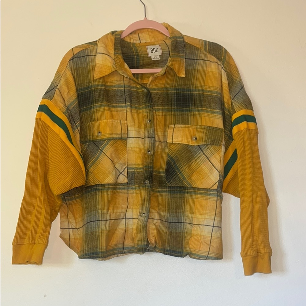 BDG Urban Outfitters Mustard/Green Plaid Cropped Shirt